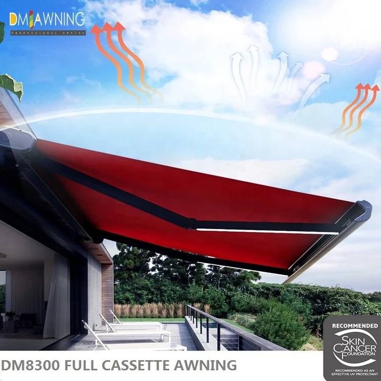 Heavy Duty Outdoor Motorized Full Cassette Retractable Awning In Spanish Fabric 4x3m