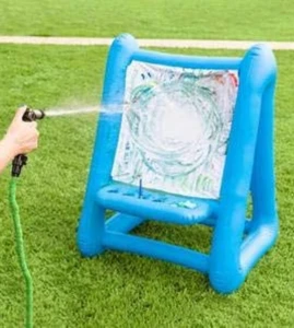 Heavy-Duty Vinyl Inflatable Indoor and Outdoor Easel for Kids with Paints, Sponges, Paintbrush, and Built-in Art Tray