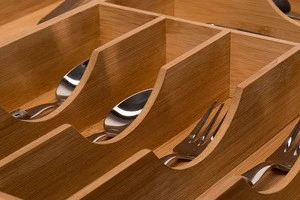 High Quality Expandable Kitchen Bamboo Wooden Cutlery Tray Drawer Organizer with 8 compartments and 2 adjustable dimensions