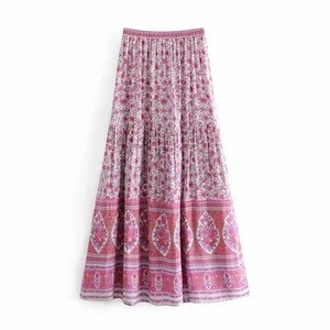 High quality slim fit women floral print maxi skirt beach fashion skirts
