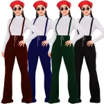 High Waist Elastic Back of Waistband Plus Size Women Flare Pants Women zipper Boot Cut leg suspender pants Halter Flare Jumpsuit