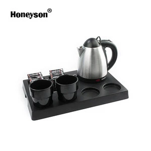 Honeyson new 0.8L small stainless steel electric kettle with tray for hotel