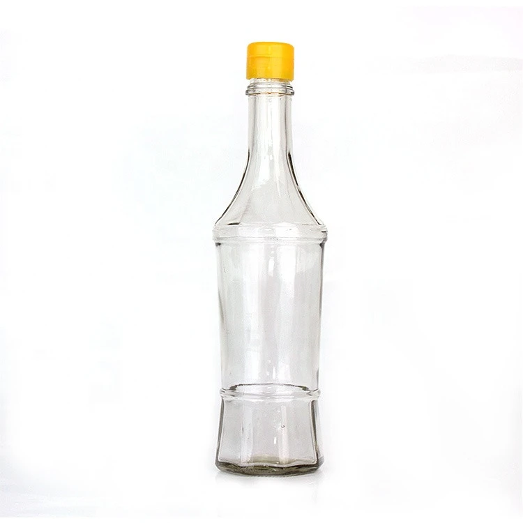 Hot Cheap 250ml clear round glass oil bottle with plastic lid for sauce sesame oil vinegar