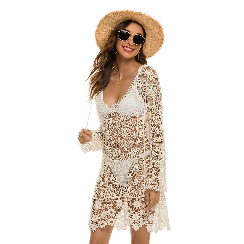 Hot Sale Beach Cover Up With Cutout Lace Beachwear Women Lace Dress With Chemical Lace