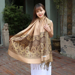 Hot styles shawls printed cashew nut pure cotton long boho scarf with fringe