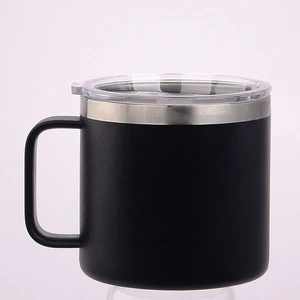 Household power coated 14oz matte vacuum insulated stainless steel tumbler mug with metal handle