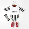 HTS969 Fashional black and white strips design baby romper with bibs