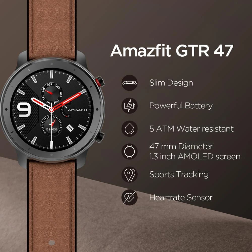 In Stock New  Amazfit GTR 47mm Smart Watch 24Days Battery 5ATM Waterproof Smartwatch Music Control Global Version