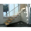 Industrial kit steel mono stringer staircase with cherry thick wood stair steps