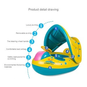 Inflatable Swimming Safety Seat Sunshade Boat Ring for Baby Children