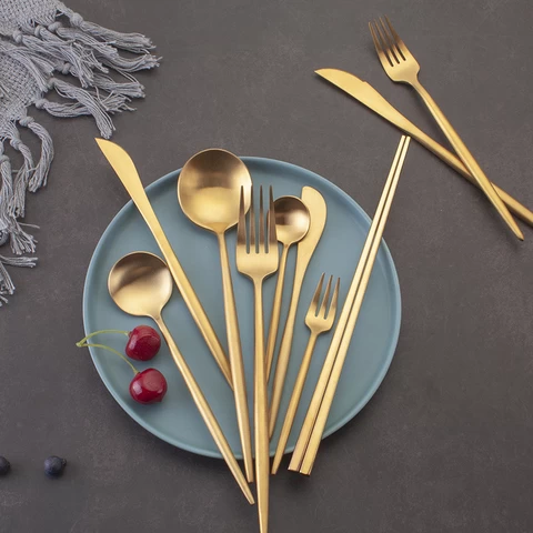 Jieyang hot sale Stainless Steel 304 matte gold cutlery set