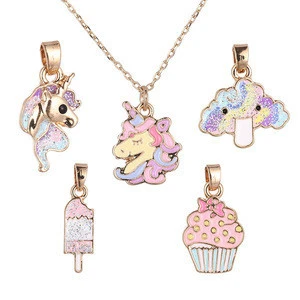 JOJO Hot Sale Fashion Cute Oil Drop Cartoon Unicorn Handmade Baby Girls Necklace Jewelry Set For Kids