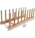 Kitchen 8-Slots Bamboo Wooden Dish Rack Storage Organization Plate Rack Stand Pot Lid Holder