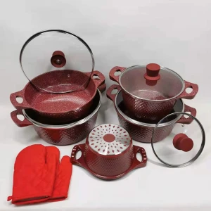 Kitchenware Aluminium Cookwar 12PCS Nonstick Die Cast Cookware Non Stick Cooking Pot Set with Glass Lid