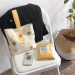 korea style stock cute cotton canavas embroidery women handbag orgnizer shopping bag