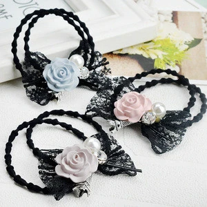Lace Flower Elastic Hair band for girl and woman hair Accessories Ribbon Bow Hair Tie Rope Hair Band
