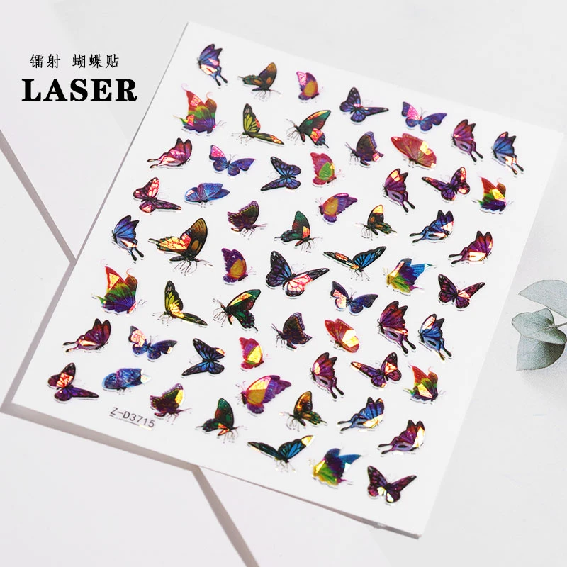 Laser Butterfly Nail Sticker DIY Decal Nail Art Decorations Insect Stickers Water Tips Wraps Tattoo Nails Accessories Tools