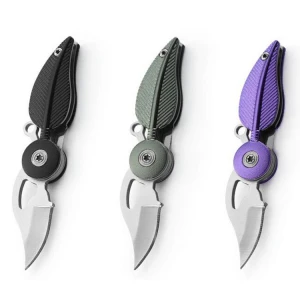 Leaf Shape Small Purple Folding Promotion Business Gift Mini Pocket Knives With Keychain Key Ring Rope Hole Mini Folding Knife