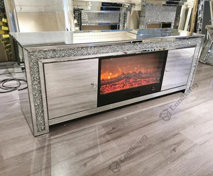 Living Room Crushed Diamond Mirrored TV Stand Cabinet with Electric Fireplace