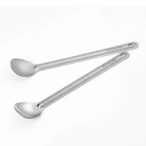 Long handle Titanium Spoon 215mm with Polished Bowl Outdoor Camping Titanium Spoon Cutlery Tableware