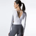 Long Sleeves Yoga Tops For Women Backless Sports T-shirts Gym Crop Top double V-neck Sport Active Sportswear
