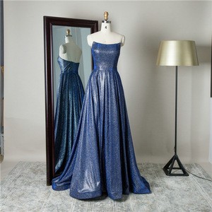 Low moq unique sparkly fabric sexy formal gown dress simple design a-line long prom dress for wholesale