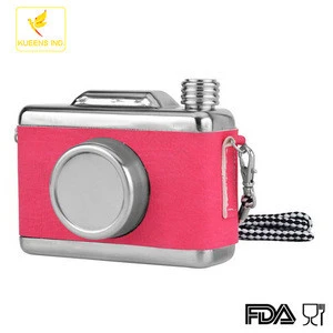 LQPT-HF065 stylish heteromorphic shaped camera hip flask stainless steel material flasks with logo and packing customizing