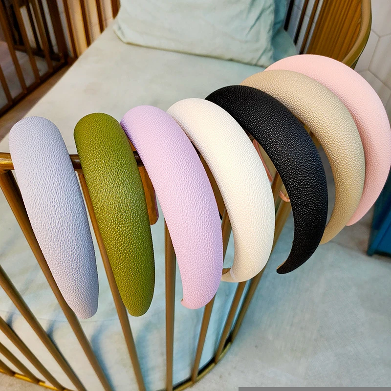 LRT Wholesale Custom Fashion Girls Hair Accessories Pure Color Sponge Hairband Adult Padded Leather Headbands For Women