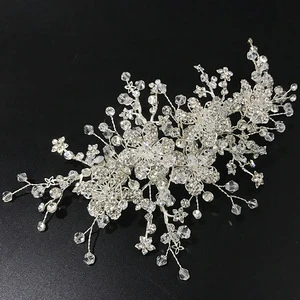 Luxury handmade bridal hair clip accessories crystal rhinestone barrette wedding halo hair piece barrettes silver crystal flower