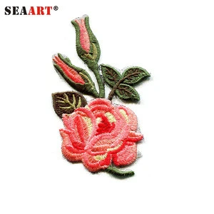 Machine Made Embroidery Pink Flower Patch Iron On For Jeans