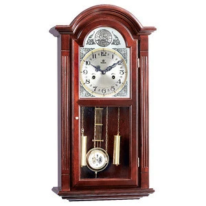Mechanical Rotating Wall clocks Wooden case CE/FCC/ISO with Silver Dial and Gold Pendulum