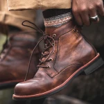 Men Fashion Ankle Boot Chelsea Tooling Boot Riding Winter Tassel Shoe Vintage Lace Up Large Size