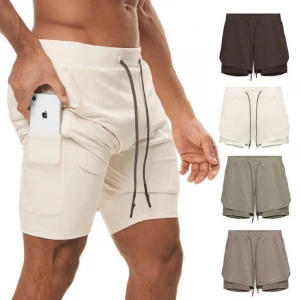 Men Running Shorts 2-in-1 Quick Drying Breathable Gym Training Workout Jogging Cycling Sport Shorts With Longer Liners