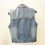 men's ladies' star studded rivet ripped scratched fringe vintage wash sleeveless cowboy denim blue jeans vest waistcoat for boy