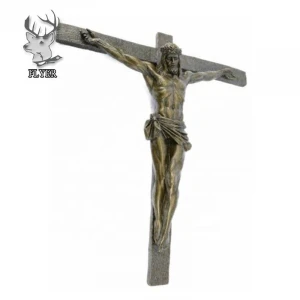 Metal crafts casting bronze brass standing jesus crucifix cross sculpture for catholic christian gifts