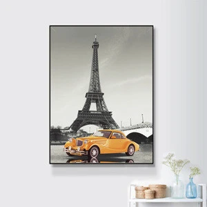 Modern Wall Decor Paris Eiffer Tower Oil Painting With Car