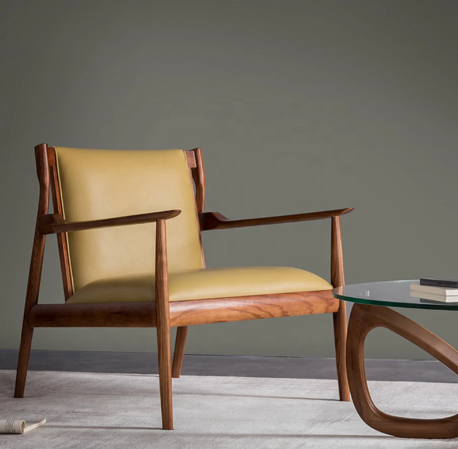 Modern  wood leather lounge chair