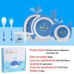 Natural bamboo fiber children's tableware cartoon dish dish fork spoon cup five-piece set