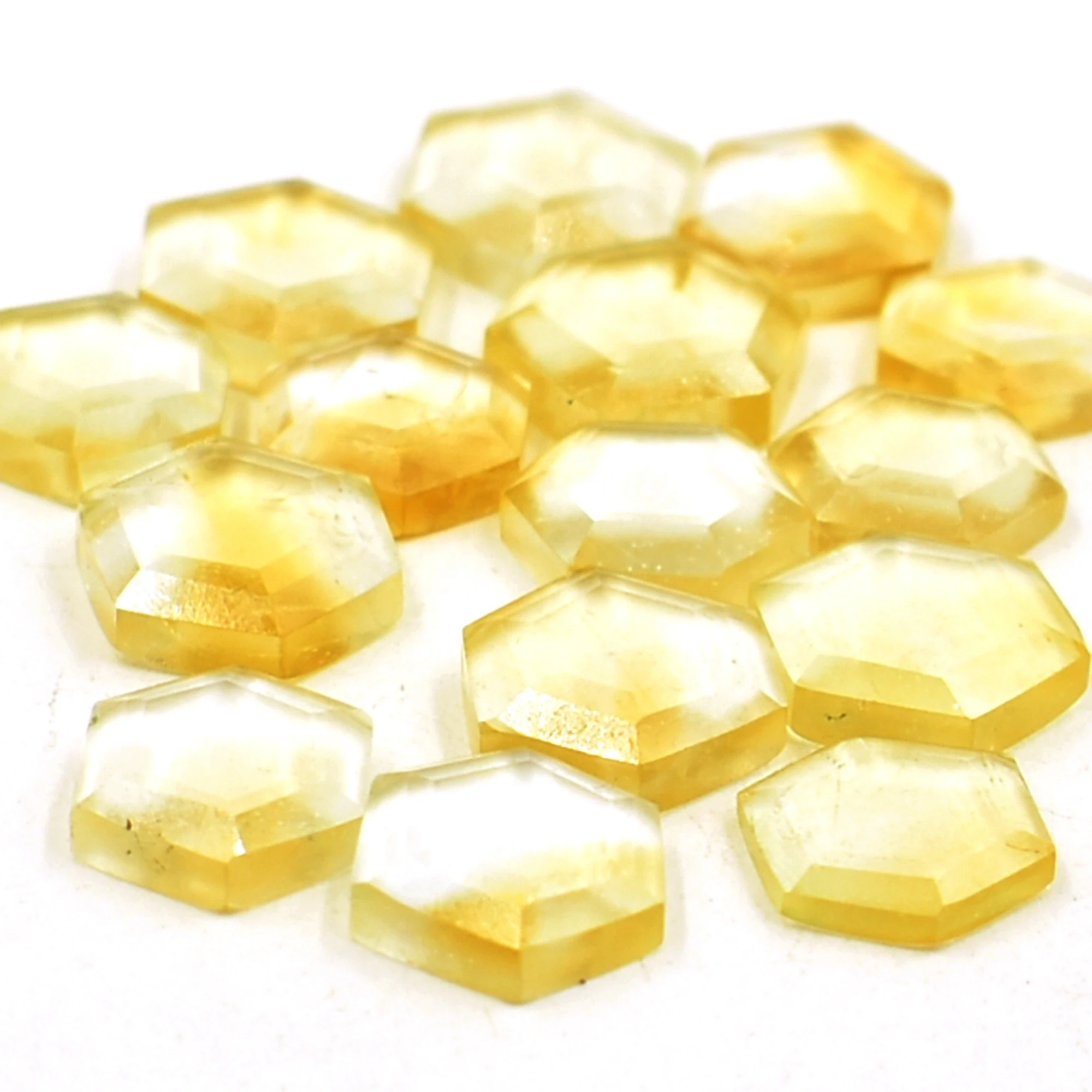 Natural Citrine Faceted Hexagon Shape Rose Cuts, Fancy Hand Faceted Loose Gemstone Rose Cuts, Bracelet Findings Gemstone