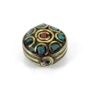 Nepali Beads !! Turquoise &amp; Red Coral Gemstone Inlay Tibetan Nepalese Designer Metal Beads For Making Jewelry SI1152