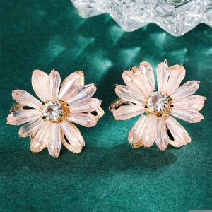 New 925 Silver Needle Bricos High-end Jewelry Diamond Aretes Crystal Rhinestone Flower Earrings