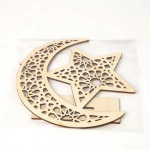 New Arrival Wooden Plaque Muslim Home Decoration Ramadan Gifts Craft Moon Star for EID Decorations