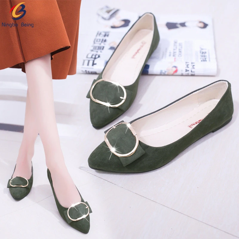 New design pointy toe with buckle woman flat shoes shoes officer ballerina shoes ballet slip on