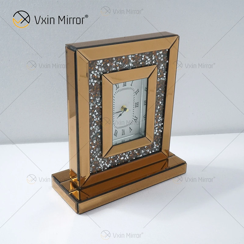 New Design WXMC-077 Crystal Brown Luxury Mirror Rectangle Table Clock