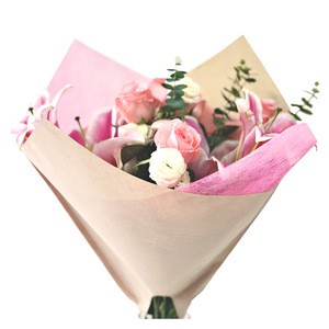 New Double Sleeve Kraft And Non Woven Material Wrapping Fresh Cut Flower Sleeves Paper Packaging Green Plant Carrier