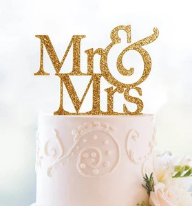 New Glitter Gold Mr&Mrs Acrylic Cake Topper Cheap Wedding Accessory