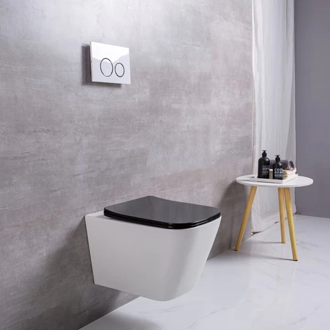 New  Modern ceramic sanitary Wall hung rimless wc toilet with black seat cover