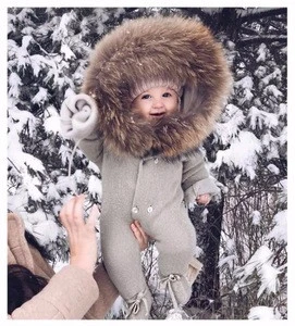 Newborn Baby Clothes Winter Long Sleeve Warm Collar Faux Fox Fur Baby Rompers Wholesale