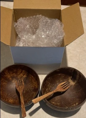 Newest Gift Set Organic Handmade Custom Logo 2 Coconut Bowl Set with 2 Spoon and 2 Fork