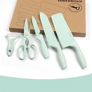 Non sticker colorful knife blade knives kitchen set with cutting board